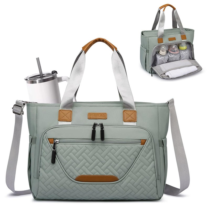 FHELAD Diaper Bag Tote, Large Tote Diaper Bag with 16" Laptop Compartment, Baby Bag with Insulated Pocket for Mam and Dad, Ideal for Travel, Work (Morandi Grey) | Dual stroller hooks, Working Parents, 3 Insulated Pocket - Image 1